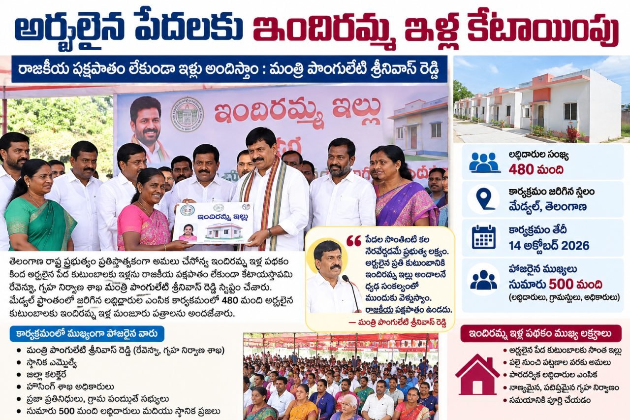 అర్హులైన పేదలకు ఇందిరమ్మ ఇళ్ల కేటాయింపు.. పోచారంలో 480 మందికి ఫ్లాట్లు