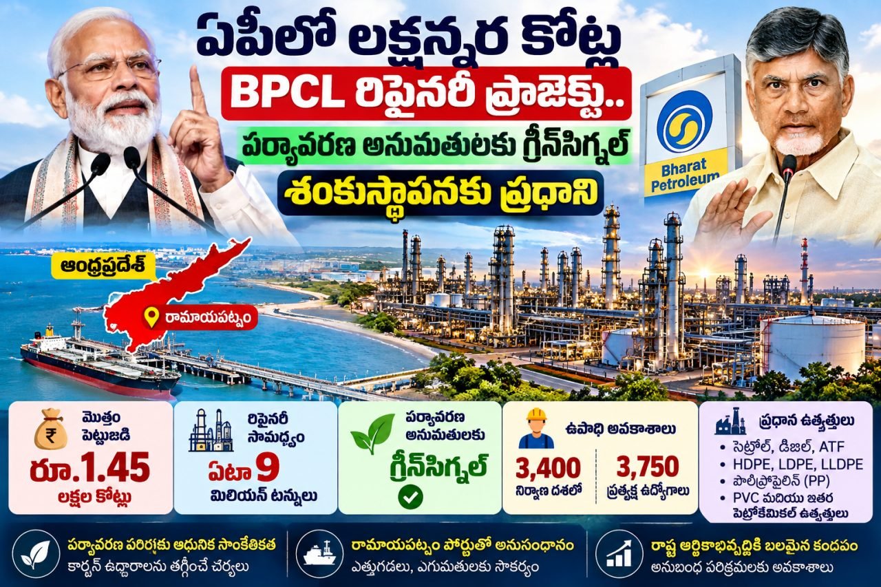 ఏపీలో రూ.1.45 లక్షల కోట్ల BPCL రిఫైనరీ ప్రాజెక్టు.. పర్యావరణ అనుమతులకు గ్రీన్‌సిగ్నల్
